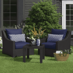 3 Piece Outdoor Wicker Garden Furniture Set (Dark Brown & Navy Blue)