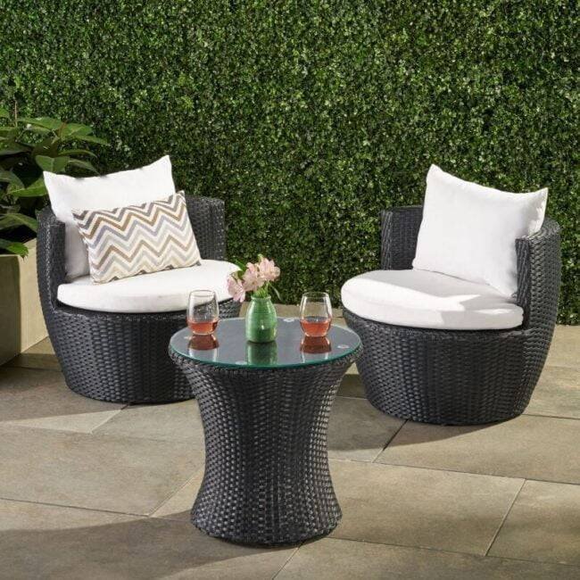Wicker Outdoor Bistro set with Coffee Table (Black & White)