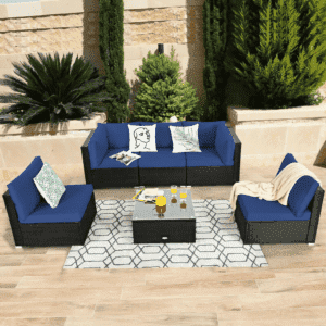 Black Wicker 4 Piece Outdoor All Weather Resistant Sofa Set and Coffee Table