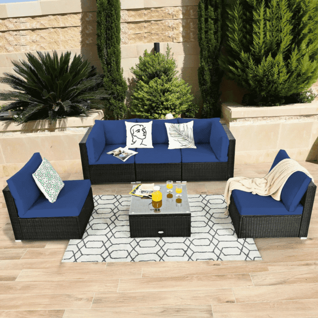 Black Wicker 4 Piece Outdoor All Weather Resistant Sofa Set and Coffee Table