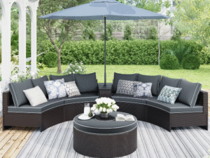 Dark Brown 6-Piece Wicker Rattan Half-Moon Outdoor Sectional Sofa Set with Round Center Table