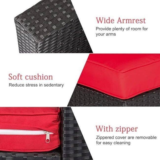 8 Seater Rattan Wicker Outdoor Conversation Sectional Sofa Set (Black &Red) - Image 5
