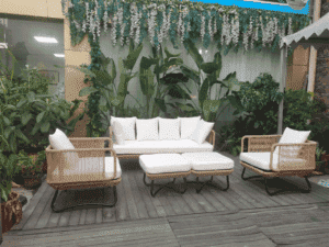 Outdoor 7 Seater Beige Rope Sofa Conversation Set With Ottomans