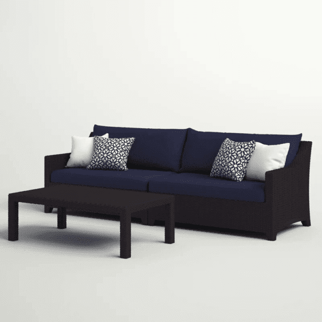 Dark Brown 3-Seater Outdoor Rattan Wicker Loveseat Couch Furniture with Waterproof Cushioned Sofa and Center Table - Image 3