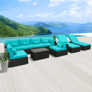 Outdoor Rattan Wicker Furniture for Garden Patio Terrace All Weather Proof Black & Sky-blue