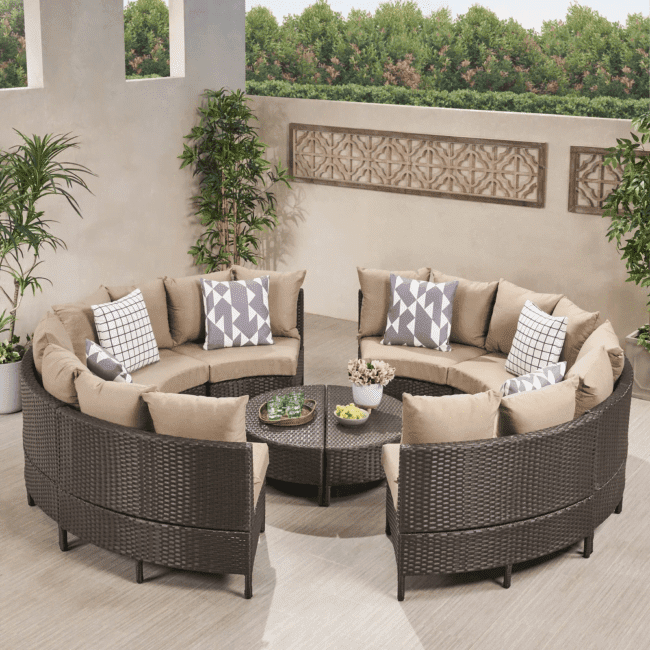 10 Piece Oval Shape Outdoor Wicker Patio Furniture (Dark Brown & Dark Cream)