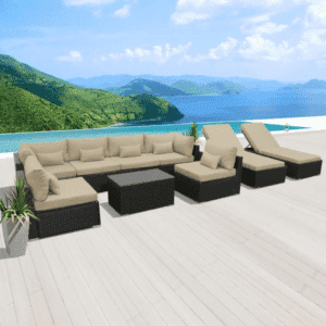 Outdoor Rattan Wicker Furniture for Garden Patio Terrace All Weather Proof Black & Cream