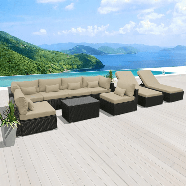 Outdoor Rattan Wicker Furniture for Garden Patio Terrace All Weather Proof Black & Cream