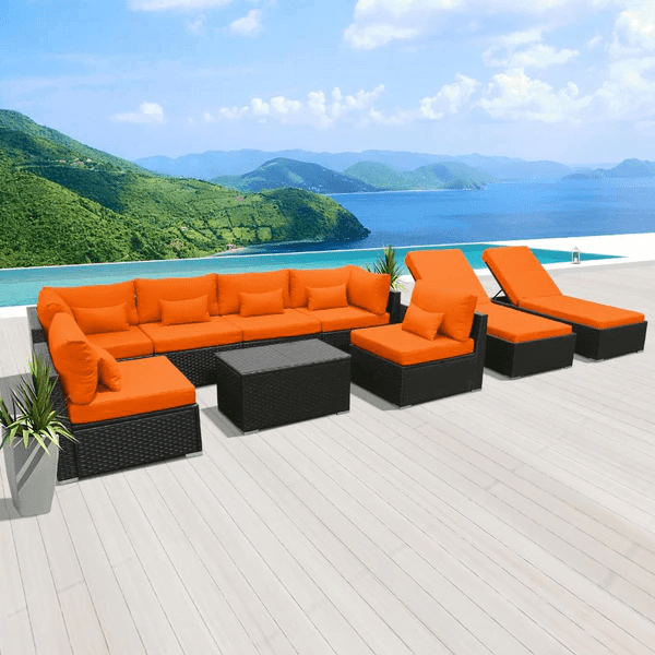 Outdoor Rattan Wicker Furniture for Garden Patio Terrace All Weather Proof Black & Orange