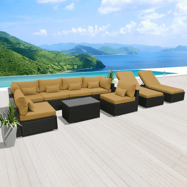 Outdoor Rattan Wicker Furniture for Garden Patio Terrace All Weather Proof Black & Beige