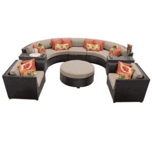 7 Seater Outdoor Garden Sectional Wicker Half Moon Round Sofa with Ottoman (Dark Brown & Cream)