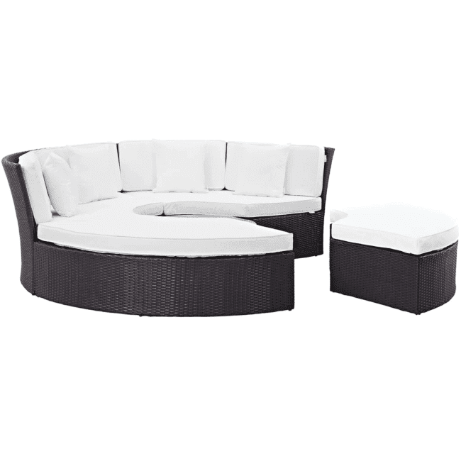 Wicker Outdoor Patio Round Daybed With Coffee Table(Dark Brown & White) - Image 7