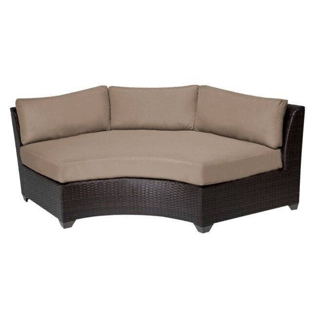 7 Seater Outdoor Garden Sectional Wicker Half Moon Round Sofa with Ottoman (Dark Brown & Cream) - Image 6