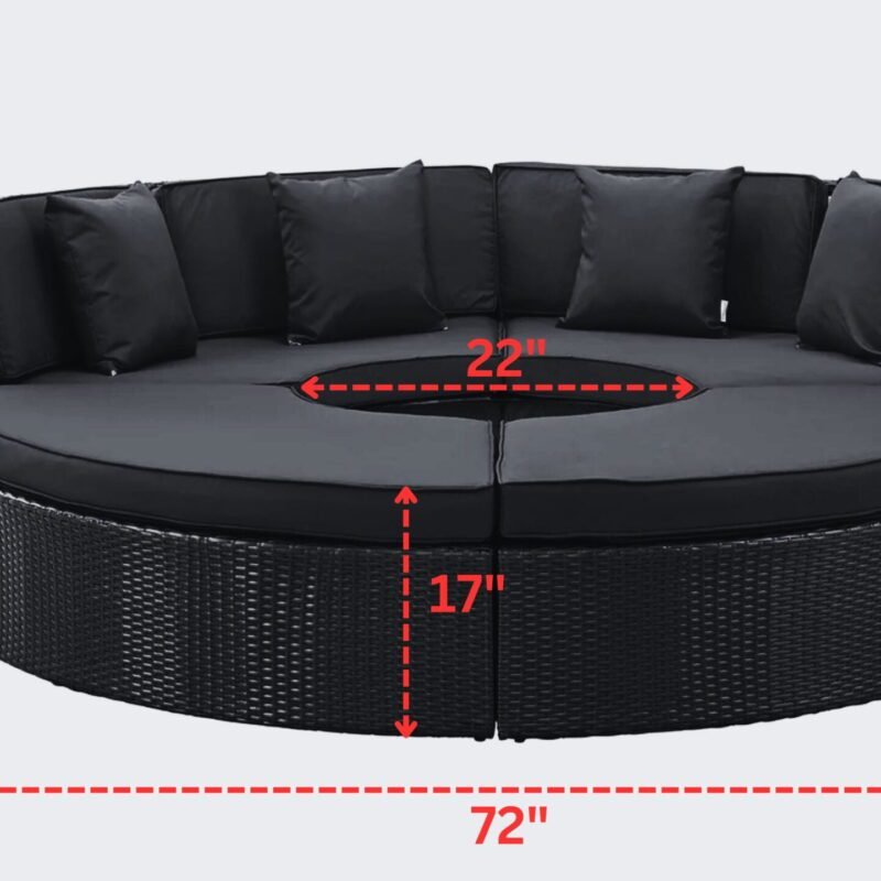 Wicker Outdoor Patio Round Daybed With Coffee Table(Dark Brown & Beige) - Image 2