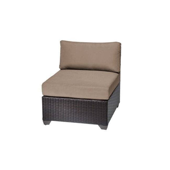 7 Seater Outdoor Garden Sectional Wicker Half Moon Round Sofa with Ottoman (Dark Brown & Cream) - Image 7