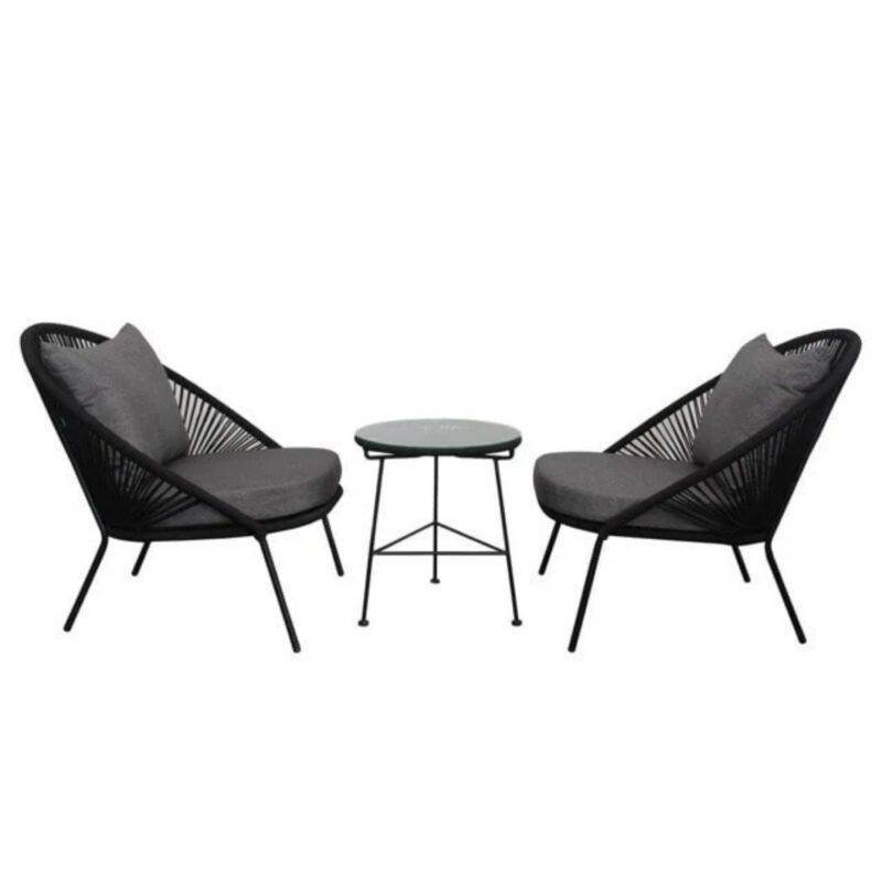 All Weather Rope 3 Piece Garden Patio Furniture (Black & Grey)