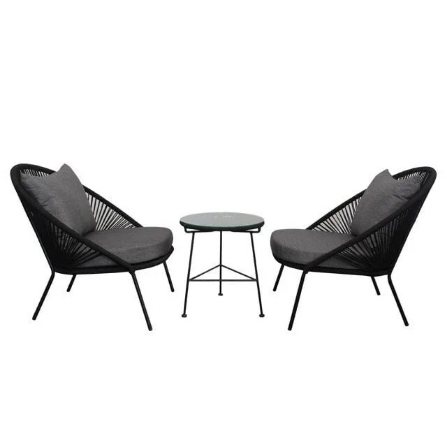 All Weather Rope 3 Piece Garden Patio Furniture (Black & Grey)