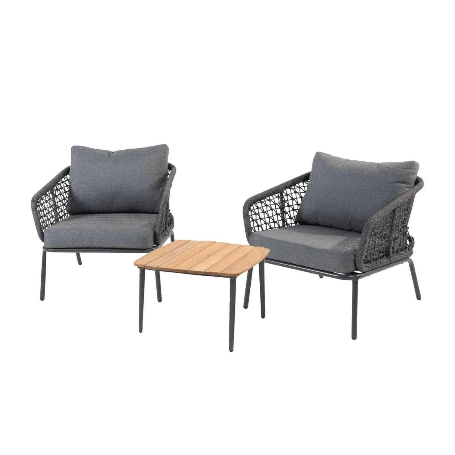 3 Piece Outdoor Rope Chairs with Cushion & Centre Table(Grey)