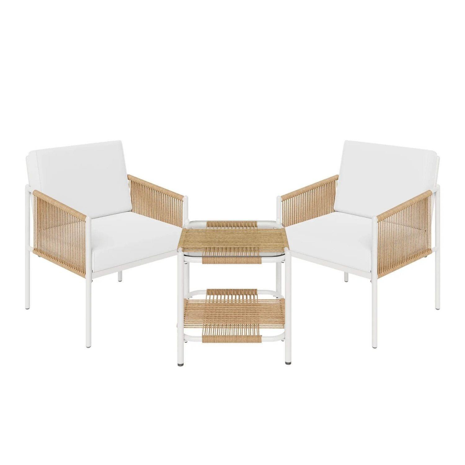 3 Piece Patio Outdoor Beige Rope Sofa Set