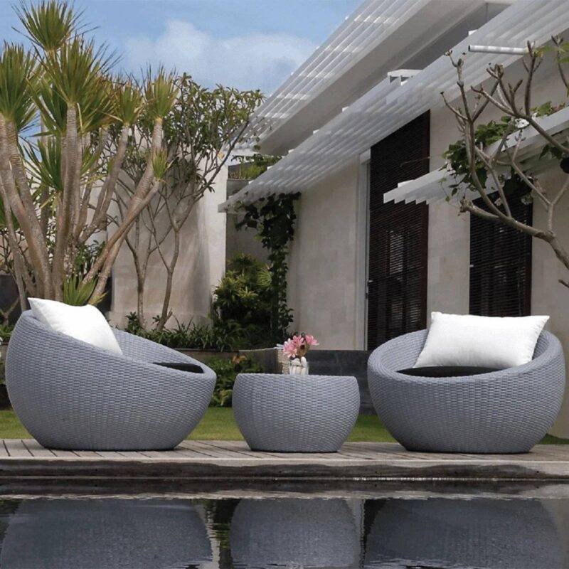3 Piece Circular Outdoor Patio Set (Grey & Black)