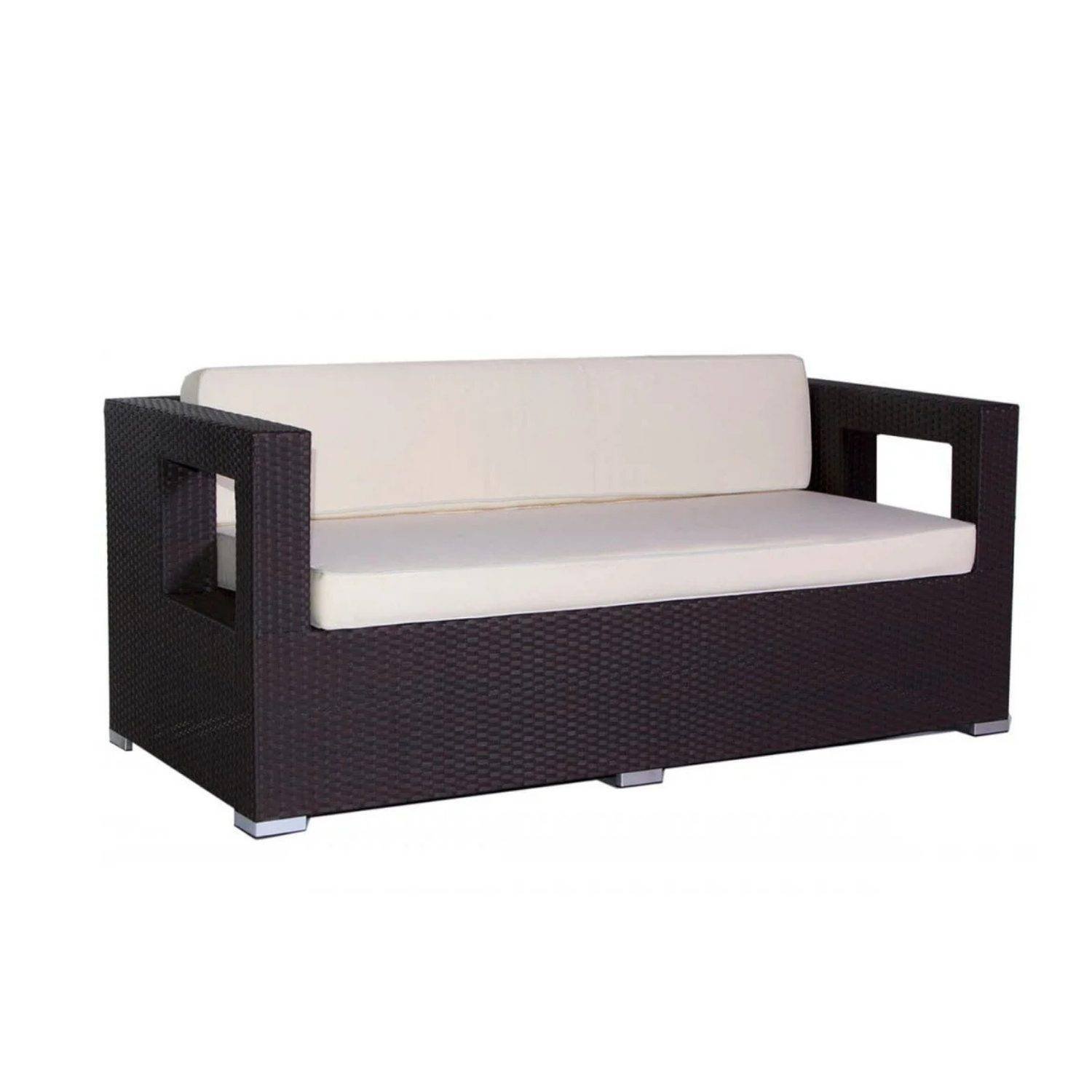 3 Seater Wicker Patio Loveseat Sofa (Dark Brown & Cream)