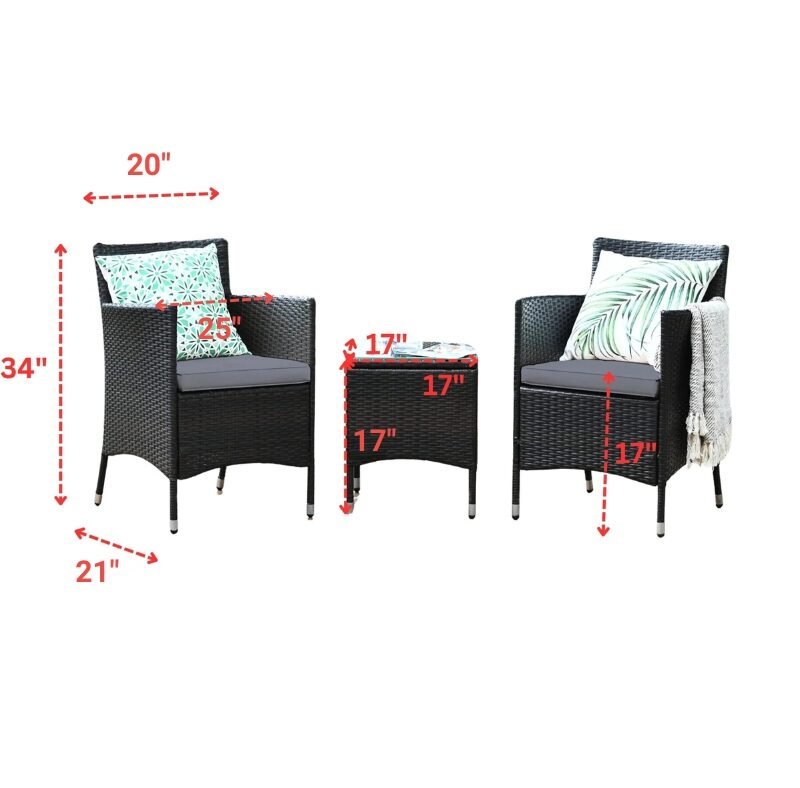 3 Pieces Patio Outdoor Wicker Bistro Set (Dark Brown & Grey) - Image 2