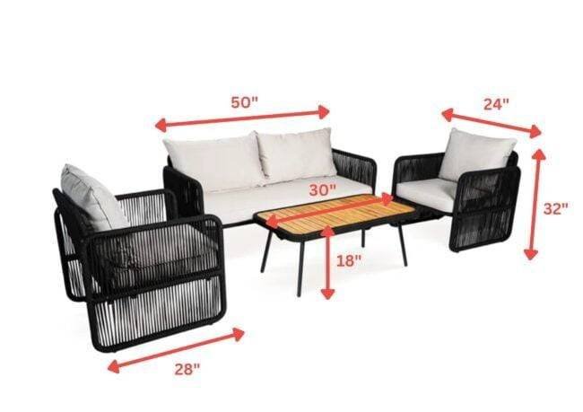 4 Piece Outdoor Rope Sofa Set With Wood Top Table (Black & Grey) - Image 4
