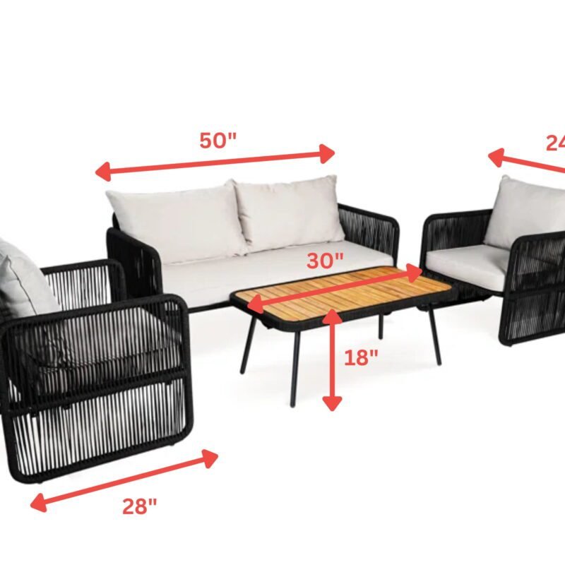 4 Piece Outdoor Rope Sofa Set With Wood Top Table (Black & Grey) - Image 4