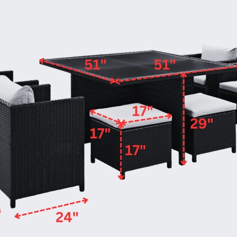 7 Piece Outdoor Wicker Dining Set With Ottoman And Table(Dark Brown & Green)Table Without Glass Top - Image 2