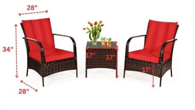3-Piece Rattan Wicker Sofa Set with Washable and Removable Cushion(Dark Brown & Red) - Image 2