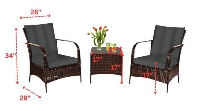 3-Piece Rattan Wicker Sofa Set with Washable and Removable Cushion(Dark Brown & Dark Grey) - Image 2