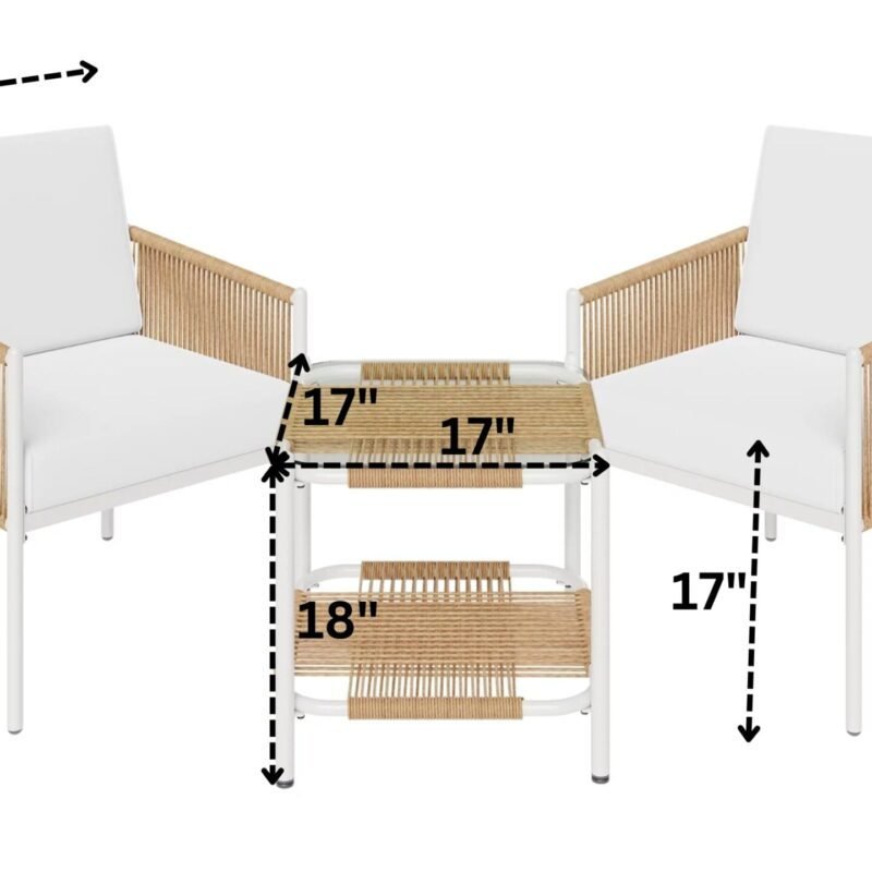 3 Piece Patio Outdoor Beige Rope Sofa Set - Image 4