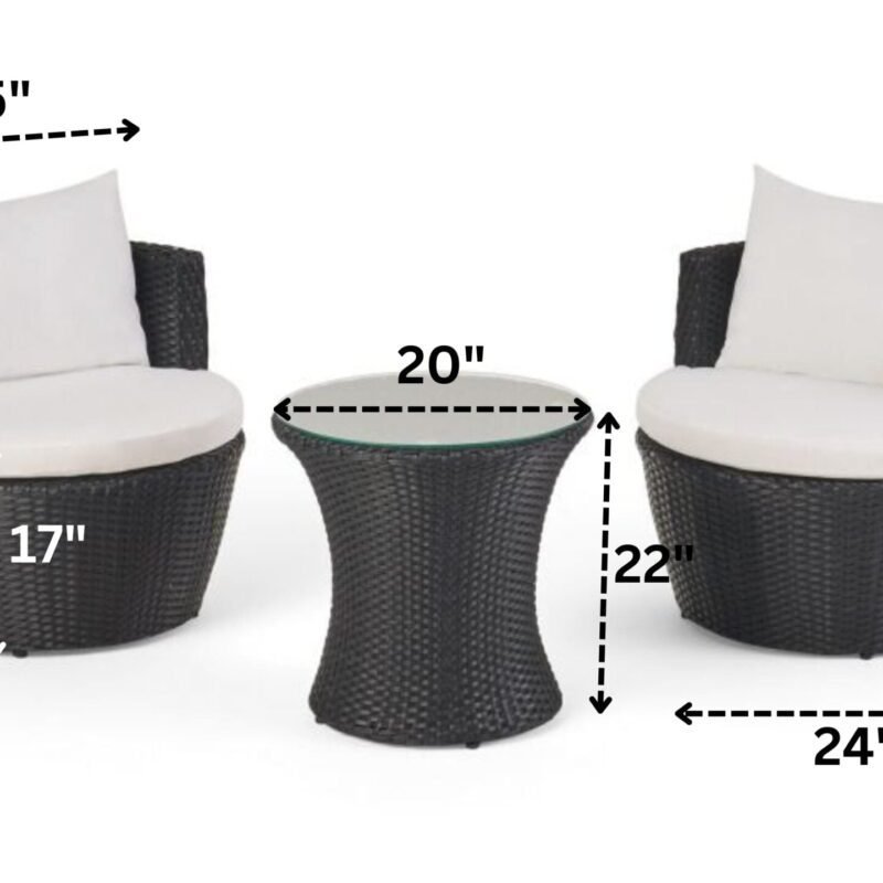 Wicker Outdoor Bistro set with Coffee Table (Black & White) - Image 2