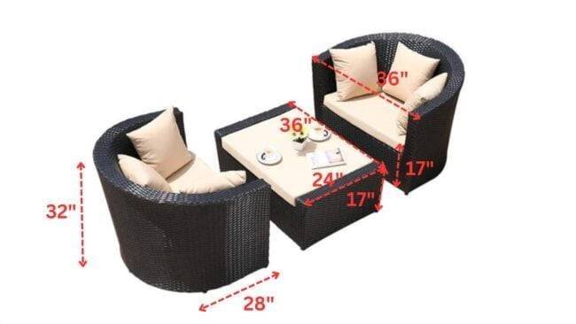 3 Piece Wicker Outdoor patio set with Table (Dark Brown & Cream) - Image 2