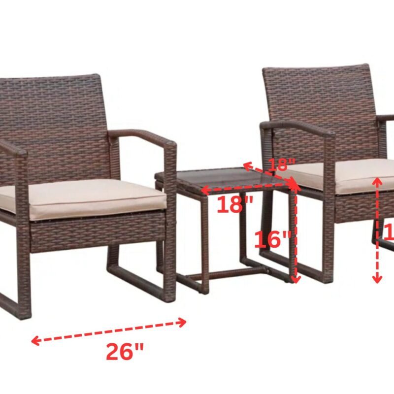 Outdoor 3 Piece Dark brown Wicker Patio Set with Table - Image 2