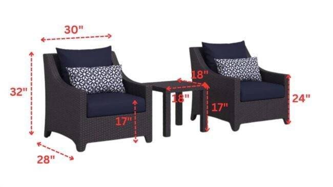 3 Piece Outdoor Wicker Garden Furniture Set (Dark Brown & Navy Blue) - Image 2