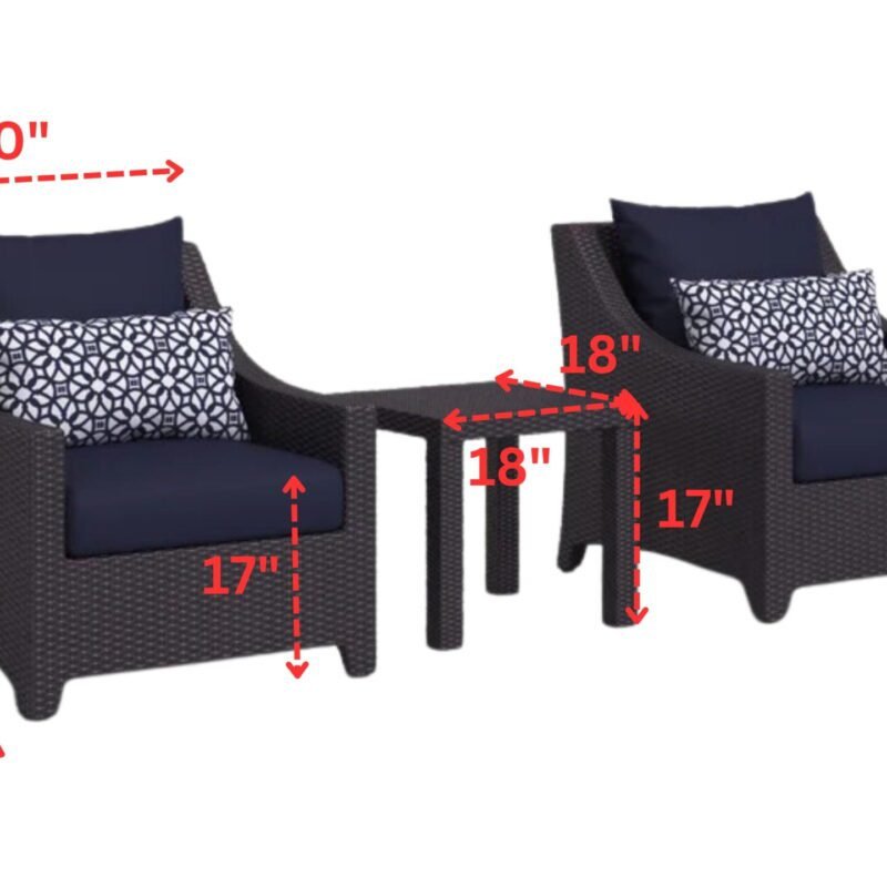 3 Piece Outdoor Wicker Garden Furniture Set (Dark Brown & Navy Blue) - Image 2