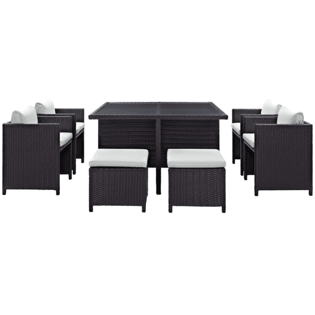 7 Piece Outdoor Wicker Dining Set With Ottoman And Table(Dark Brown & White)Table Without Glass Top - Image 3