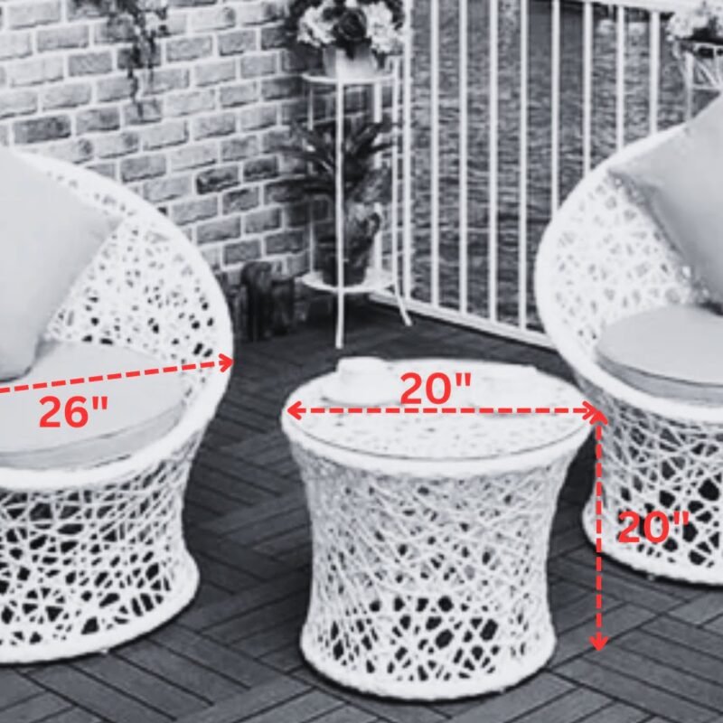 3 Piece Outdoor Rattan Wicker Bistro Patio and Glass Top Table(White & Sky Blue) - Image 2