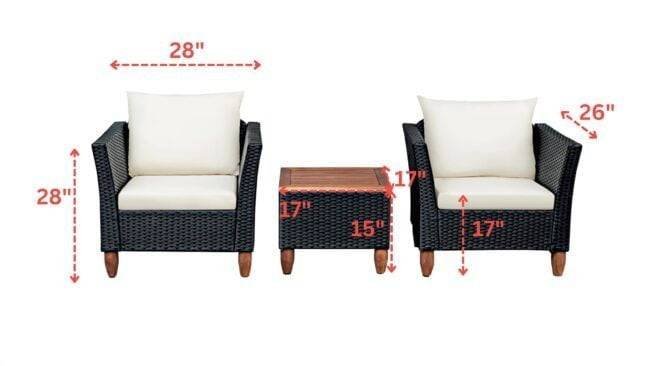 3 Piece Outdoor Sofa Rattan Wicker Patio Furniture Set (Black & White) - Image 2