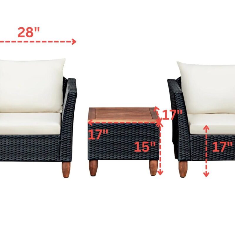 3 Piece Outdoor Sofa Rattan Wicker Patio Furniture Set (Black & White) - Image 2