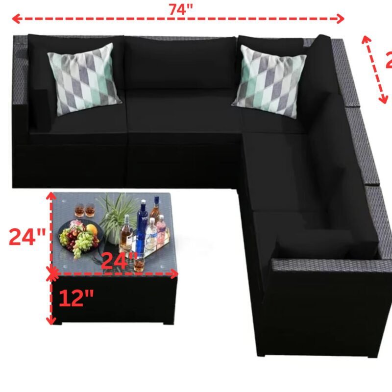 Outdoor 3 Piece Dark Brown Wicker Sectional L-Shape Sofa Conversation Set with Glass Top Center Table - Image 2