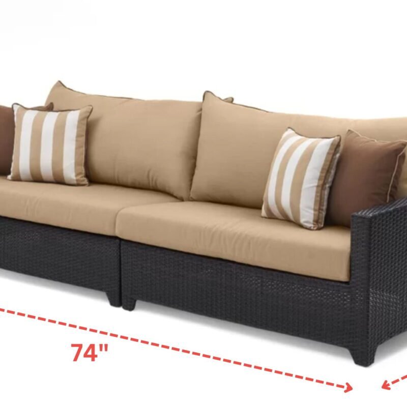 3-Seater Patio Wicker Loveseat with Waterproof Cushioned Sofa for Garden(Dark Brown & Beige) - Image 2