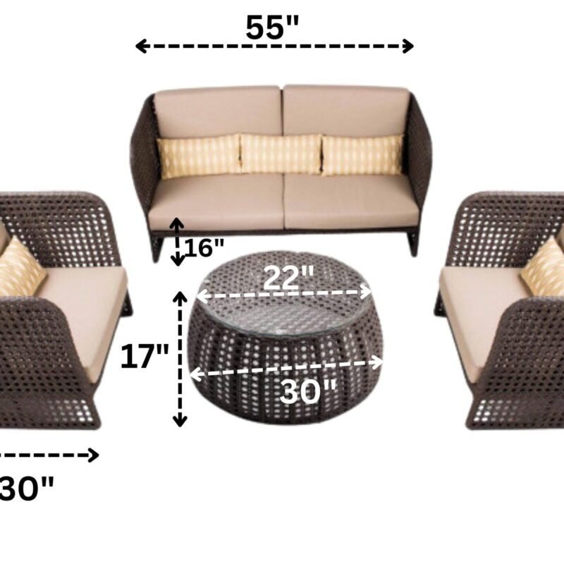 4 Piece Outdoor Wicker All Weather Resistant Comfortable Cushion Sofa (Dark Brown & Cream) - Image 2