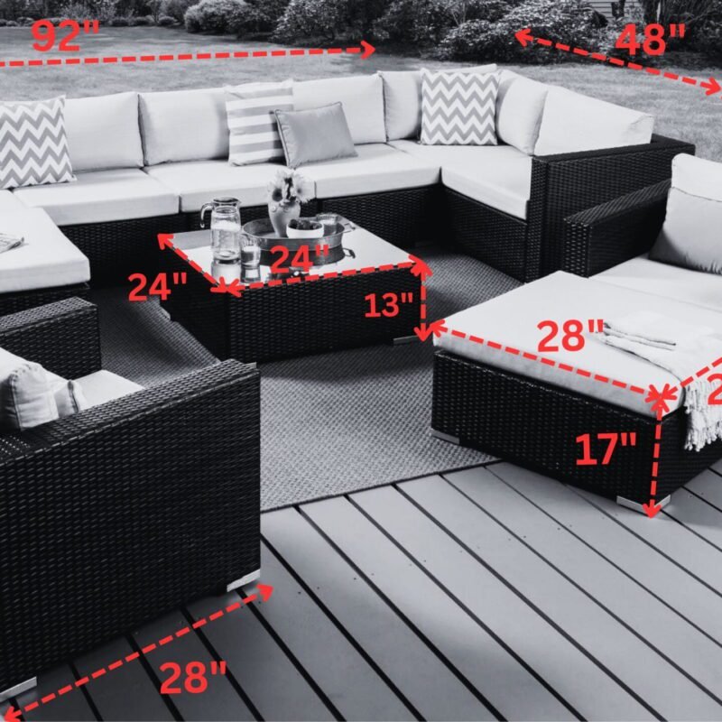 7 Pieces Patio Furniture Set, Outdoor Large Sectional Sofa with Table and Ottoman (Dark Brown & Cream) - Image 2