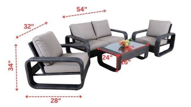 4 Pieces Outdoor Wicker Furniture Sofa Set with Soft Washable Cushion (Black & Grey) - Image 2