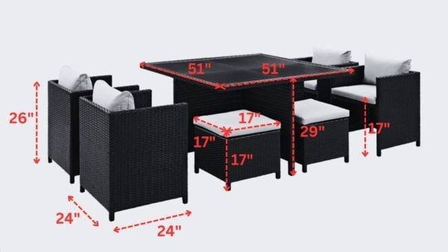 7 Piece Outdoor Wicker Dining Set With Ottoman And Table(Dark Brown & Orange)Table Without Glass Top - Image 2