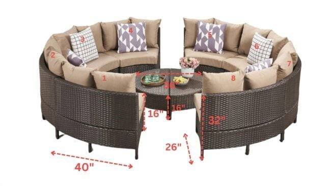 10 Piece Oval Shape Outdoor Wicker Patio Furniture (Dark Brown & Dark Cream) - Image 2