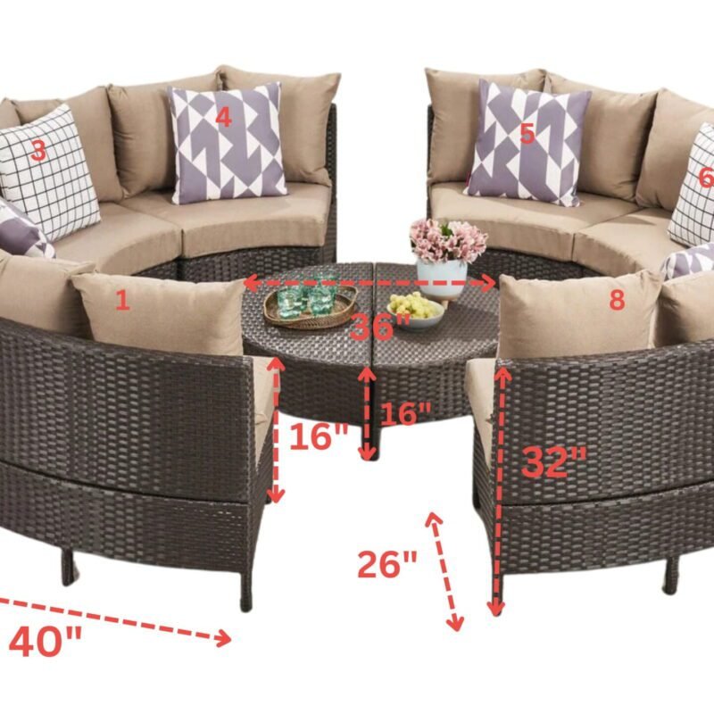 10 Piece Oval Shape Outdoor Wicker Patio Furniture (Dark Brown & Dark Cream) - Image 2