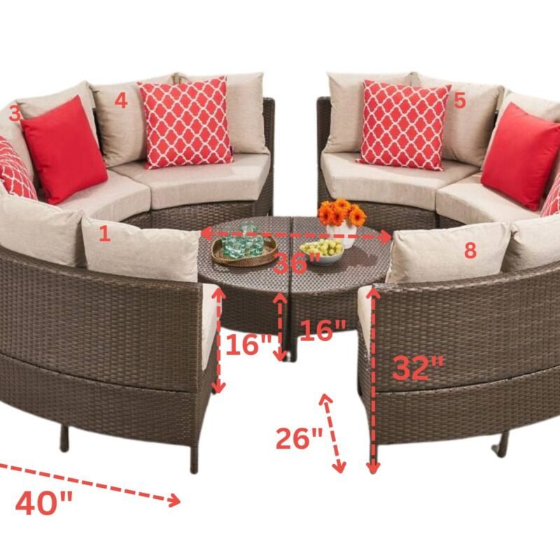 10 Piece Oval Shape Outdoor Wicker Patio Furniture (Dark Brown & Cream) - Image 2